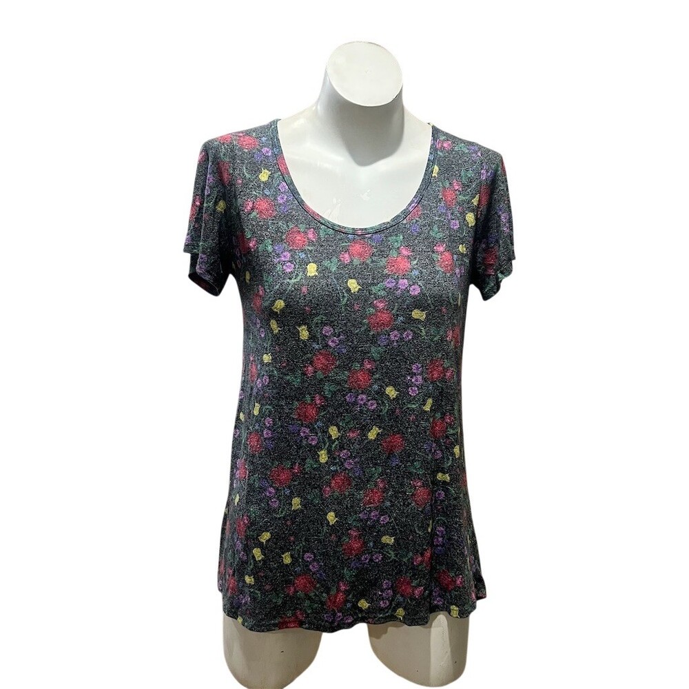 LuLaRoe Classic T-Shirt Womens Size S Gray Heather Floral Scoop Neck
